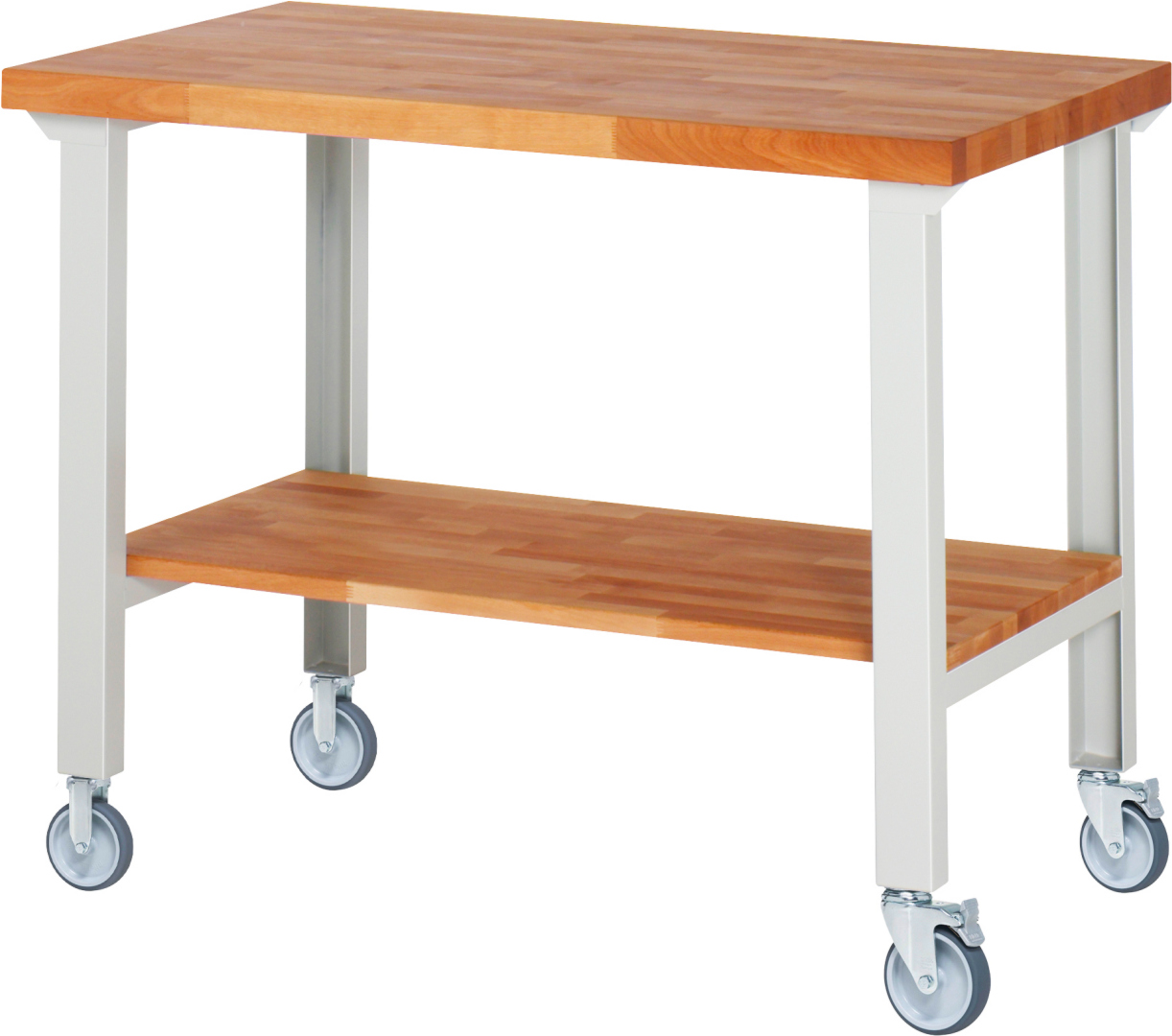 Fahrbare Werkbank Modell 7000 schwarz, BxTxH 1250x700x1000 mm,  Buche-Massiv Arbeitsplatte 40 mm