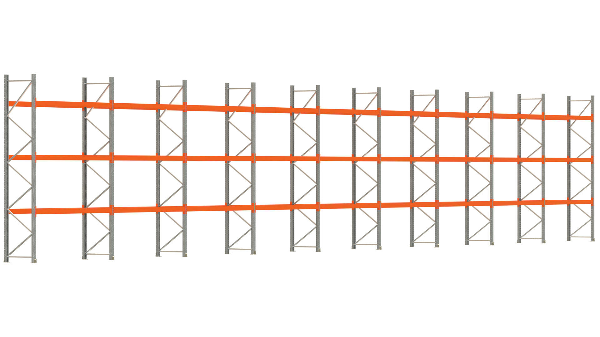 Palettenregal ARTUS - Breite 2515 cm - Höhe 400 cm - Tiefe 80 cm - 3 Träger-Ebenen - max. Fachlast 2100 kg - 72 Palettenstellplätze