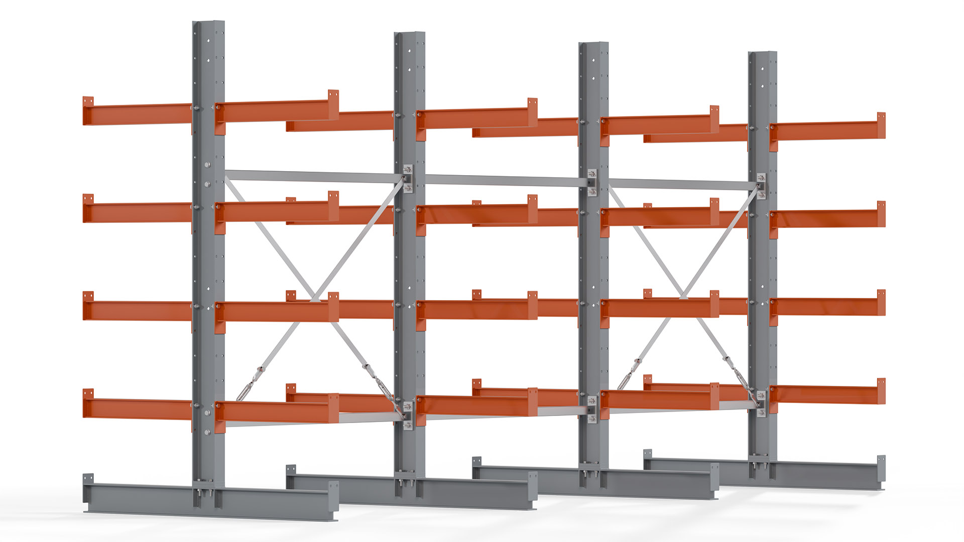 Kragarmregal KARL basic - lackiert - Breite: 384 cm - Höhe: 200 cm - Tiefe: 60 cm - Traglast je Kragarm: 740 kg - beidseitig