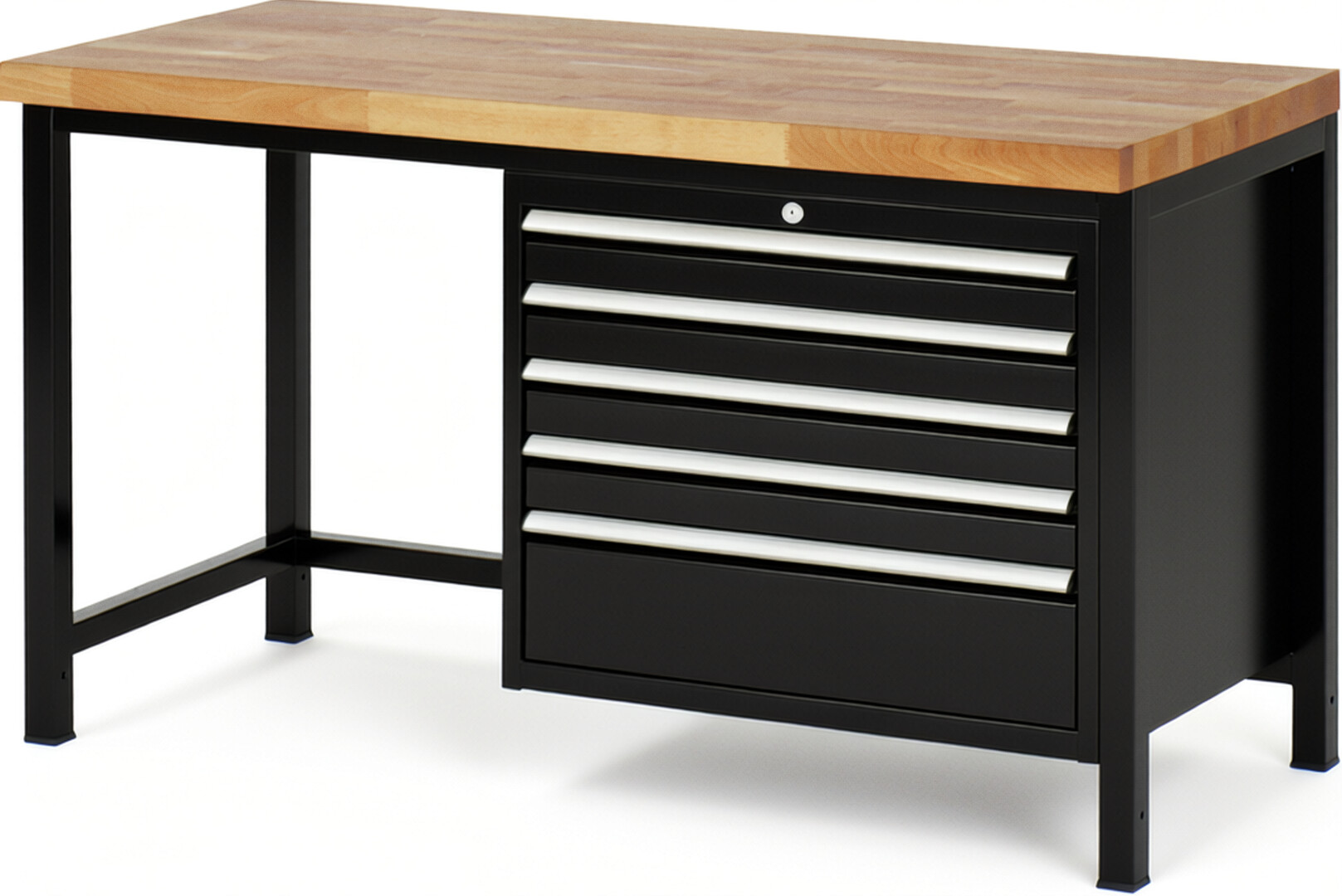 RAU Werkbank schwarz - Breite 150 cm - Tiefe 70 cm - Höhe 104 cm - Buche-Massiv Arbeitsplatte 40 mm