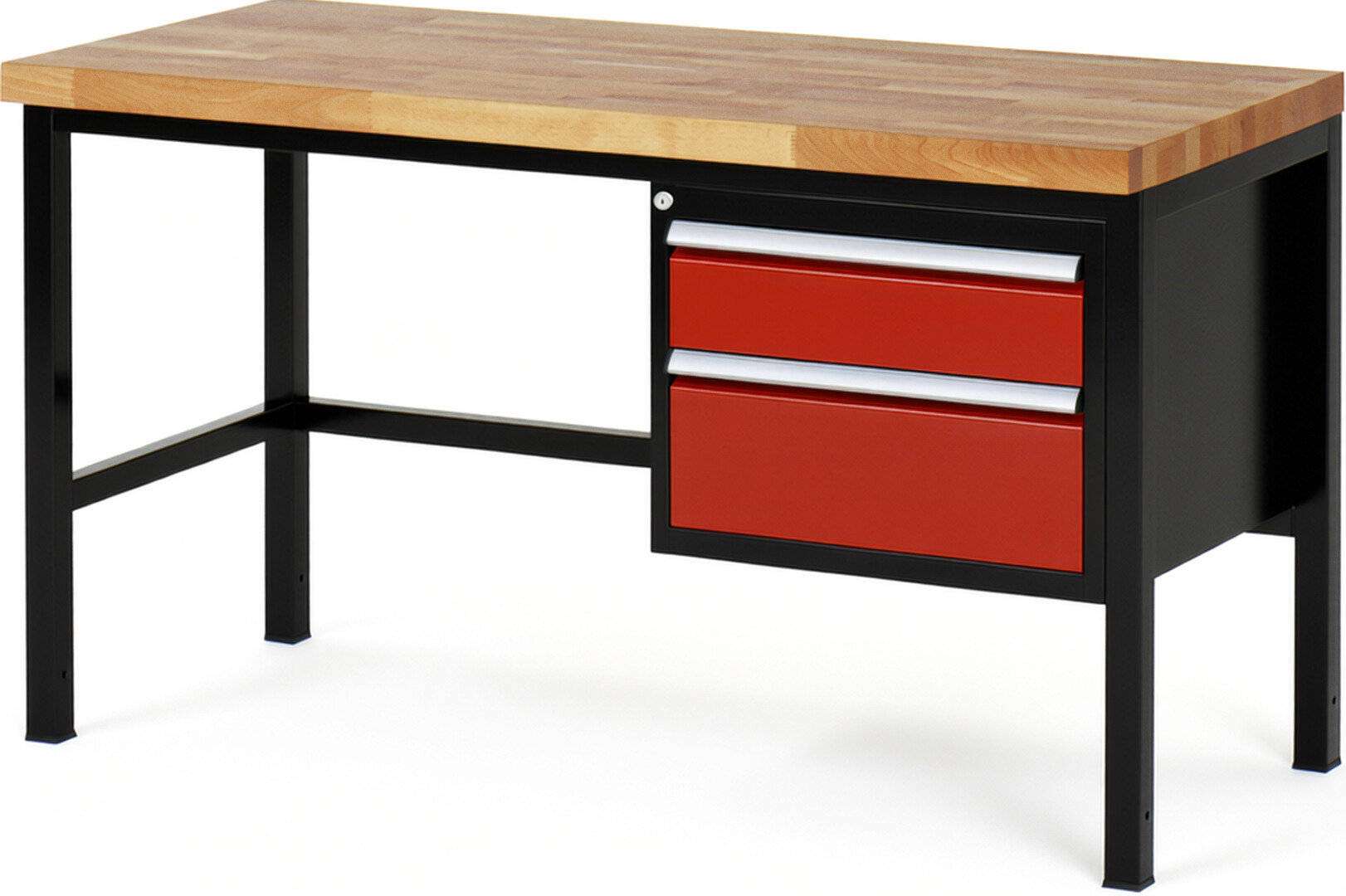 RAU Werkbank schwarz - rot - Breite 150 cm - Tiefe 70 cm - Höhe 84 cm - Buche-Massiv Arbeitsplatte 40 mm