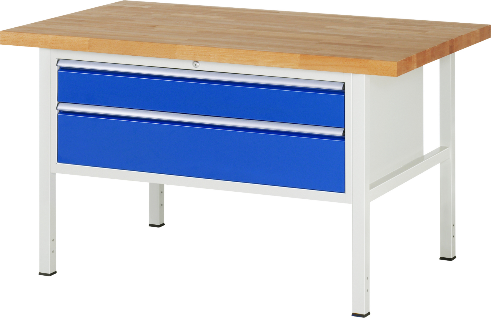 Werkbank Modell 8323,  BxTxH 1500x900x840 mm,  Buche-Massiv Arbeitsplatte 40 mm,  2 Schubladen mit  Vollauszug 100 % und  SoftClosing