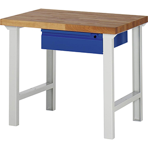 Werkbank, BxTxH 1000x700x840 mm, Platte Buche 40 mm, 1 Hängeschublade 150 mm, RAL 7035/5010