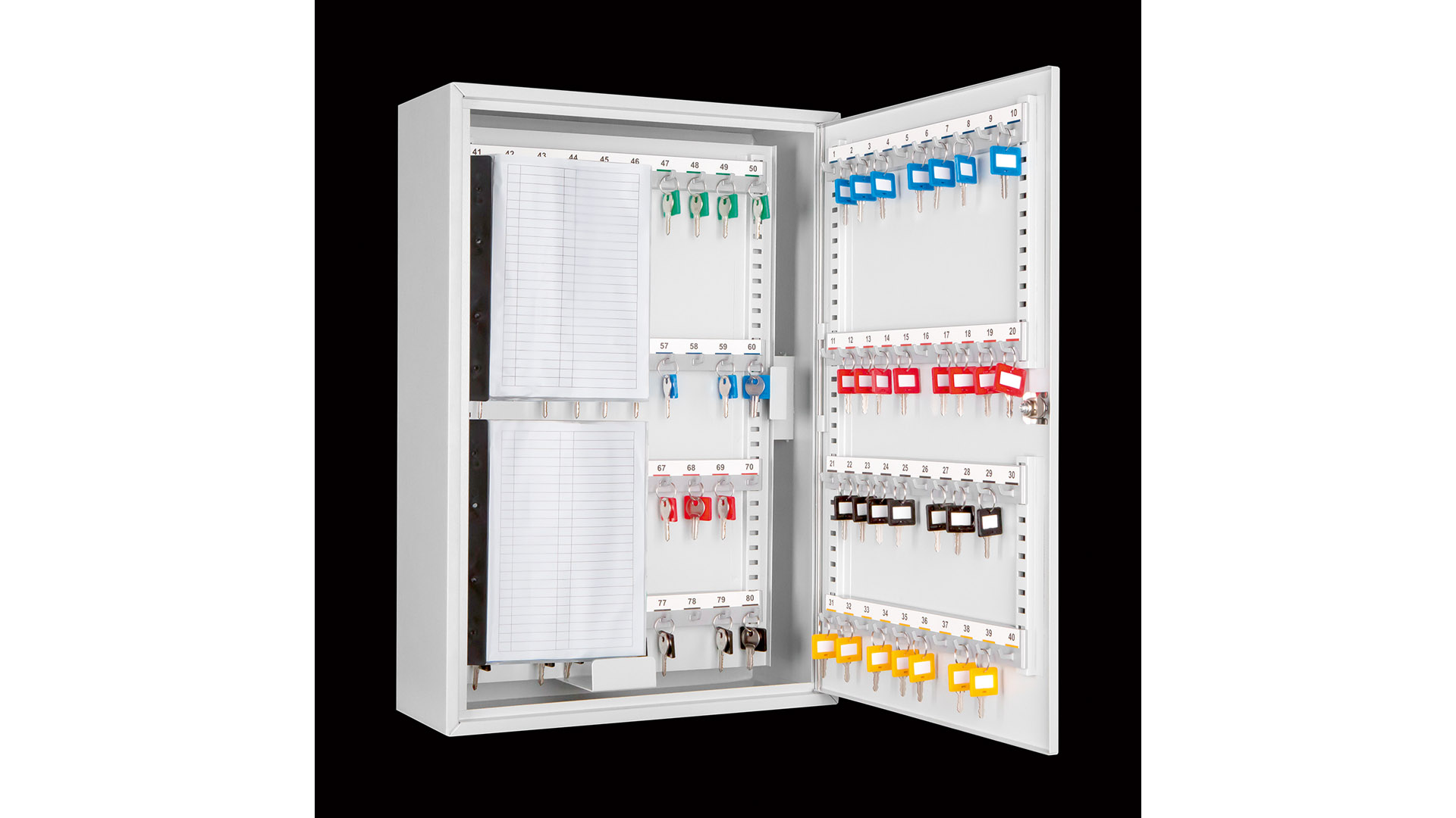 Schlüsselkasten, Schlüsselschrank  BxTxH 550x80x380 mm 1-türig Zylinderschl.Anz.Hak.100