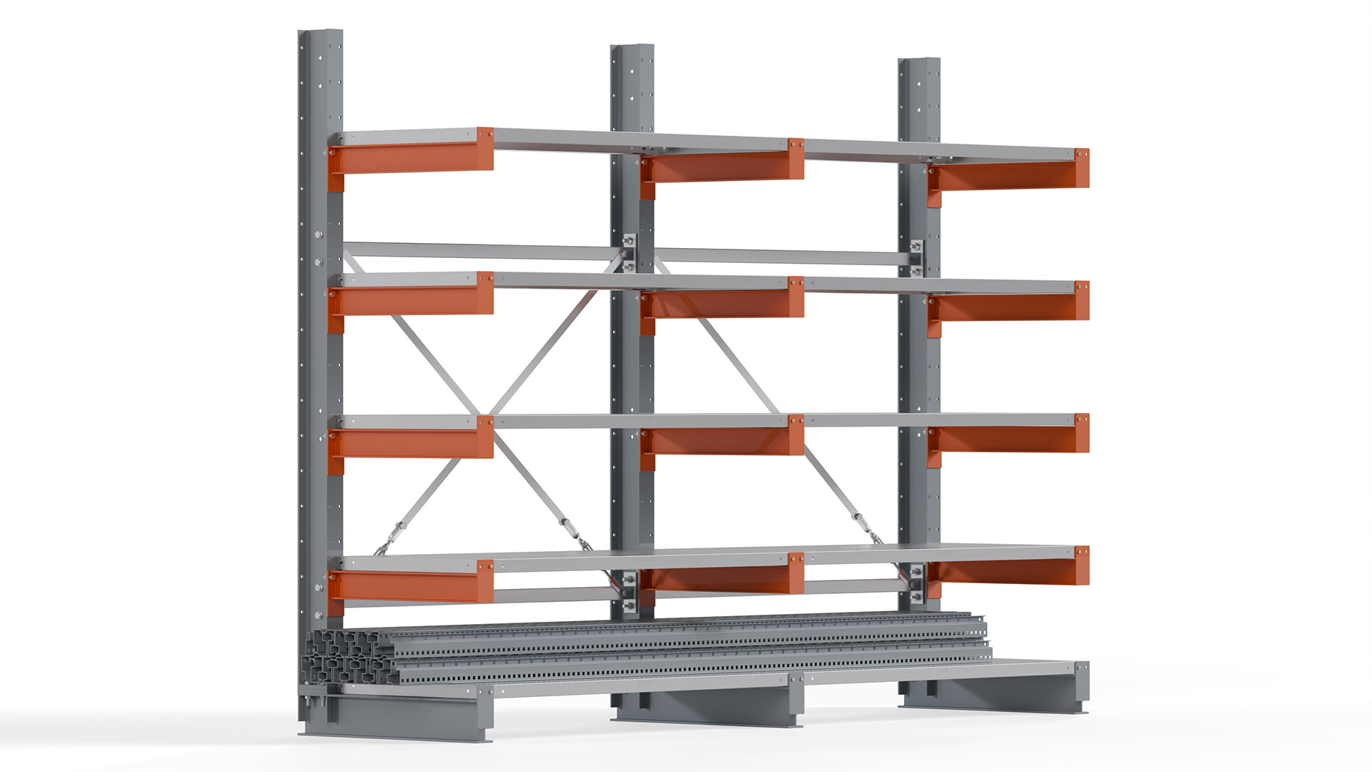 Kragarmregal KARL basic - lackiert - Breite: 256 cm - Höhe: 200 cm - Tiefe: 60 cm - Traglast je Kragarm: 730 kg - einseitig