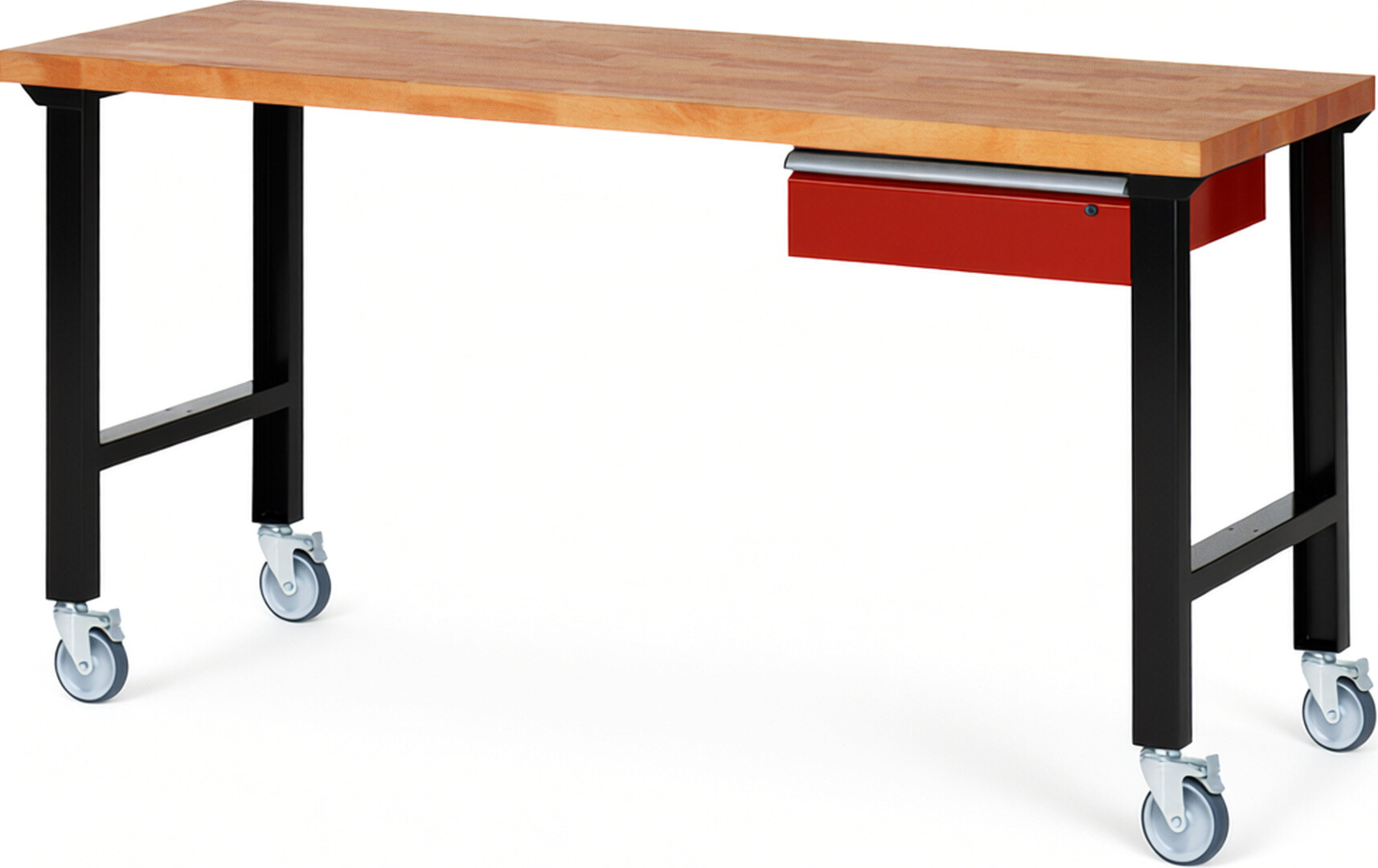 RAU Werkbank schwarz - rot - Breite 200 cm - Tiefe 70 cm - Höhe 100 cm - Buche-Massiv Arbeitsplatte 40 mm