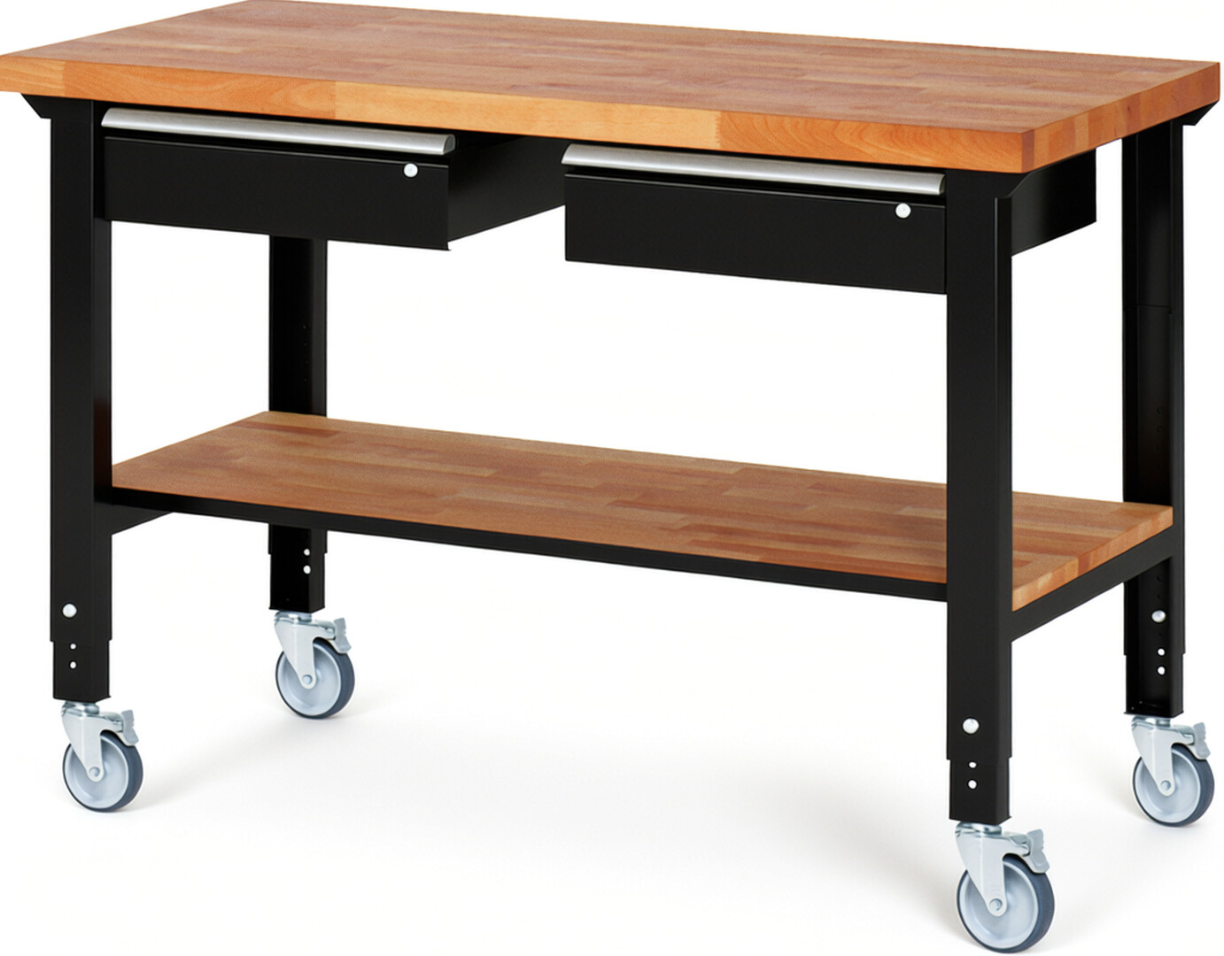 RAU Werkbank schwarz - Breite 150 cm - Tiefe 70 cm - Höhe 100 cm - Buche-Massiv Arbeitsplatte 40 mm