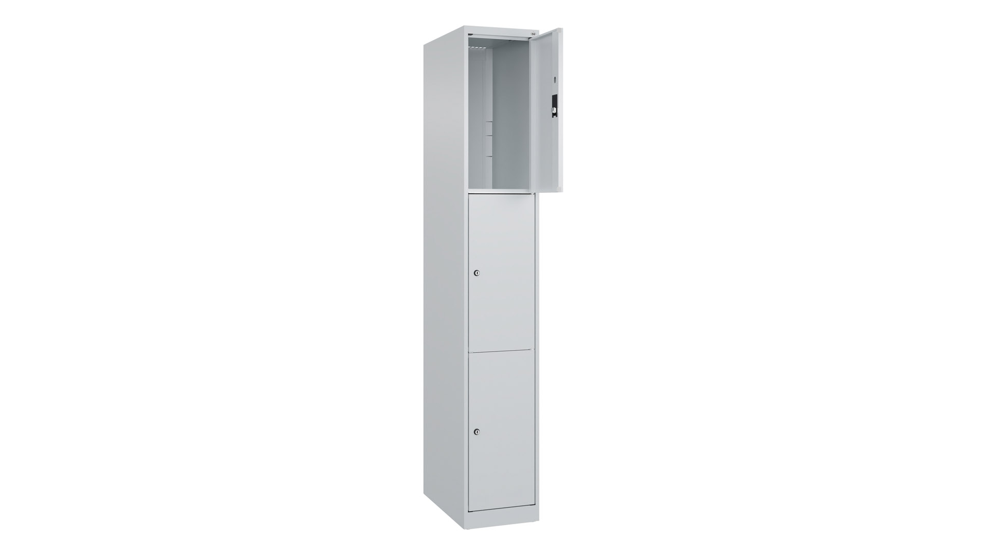Fächerschrank, BxTxH 300x500x1.850 mm, 1x3 Fächer, Abteilbreite 300 mm, bodenstehend, Schloss, glatte Türen, RAL 7035