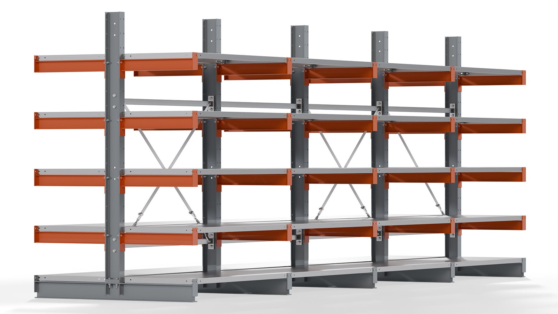 Kragarmregal KARL basic - lackiert - Breite: 512 cm - Höhe: 200 cm - Tiefe: 60 cm - Traglast je Kragarm: 740 kg - beidseitig