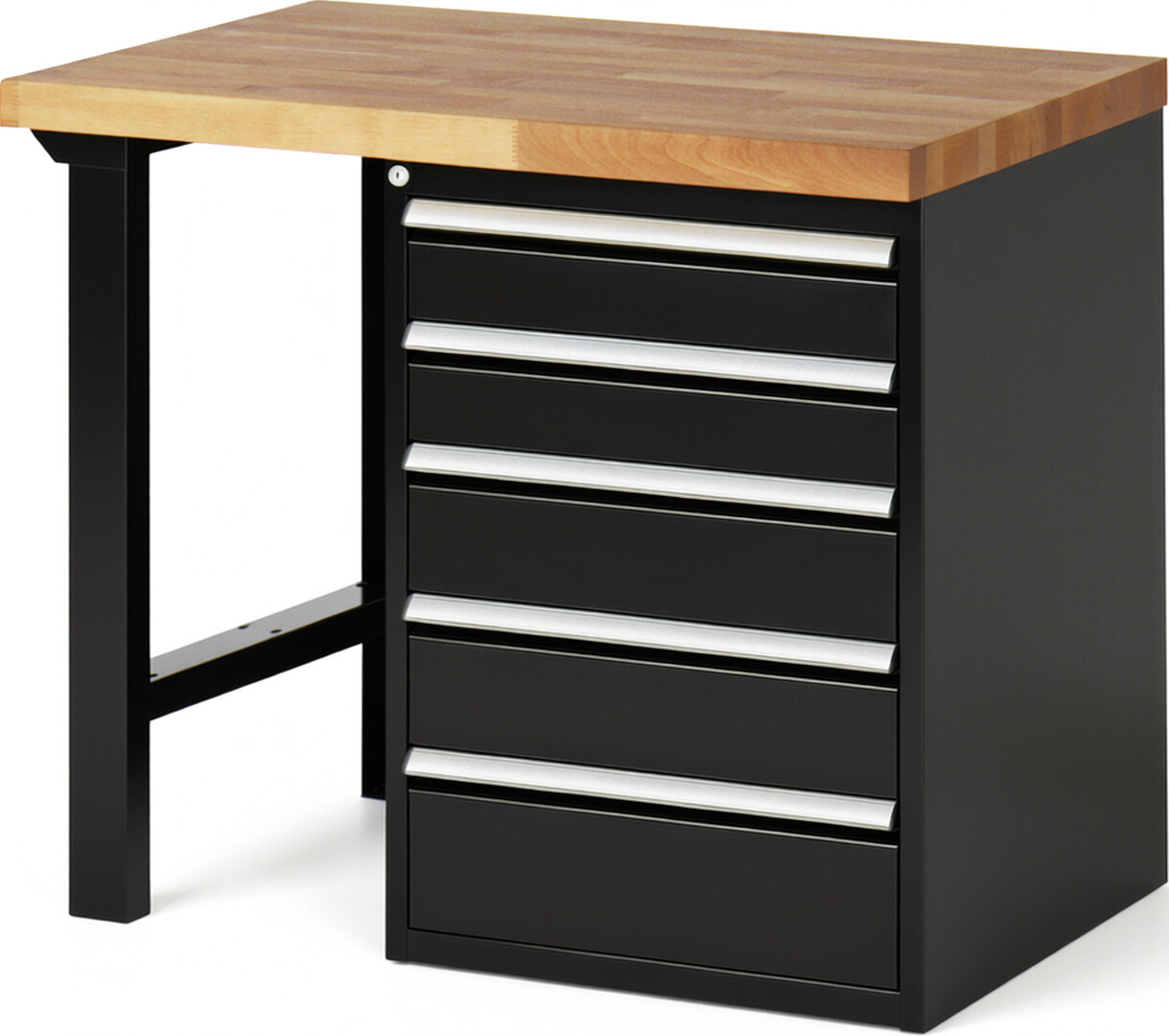 RAU Werkbank schwarz - Breite 100 cm - Tiefe 70 cm - Höhe 84 cm - Buche-Massiv Arbeitsplatte 40 mm