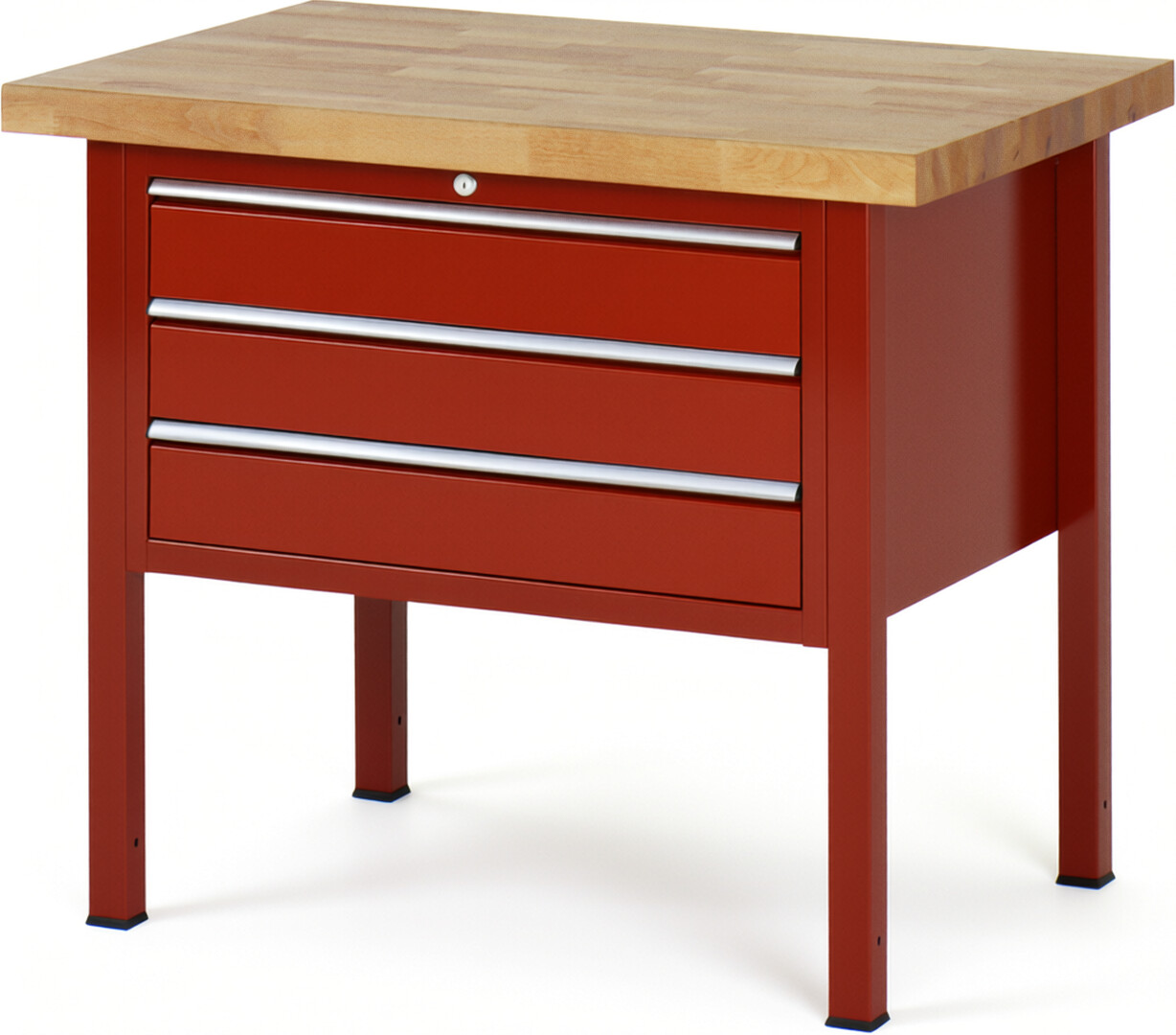 Werkbank Modell 8227 rot, BxTxH 1000x700x840 mm,  Buche-Massiv Arbeitsplatte 40 mm,  3 Schubladen mit  Auszug 90 %