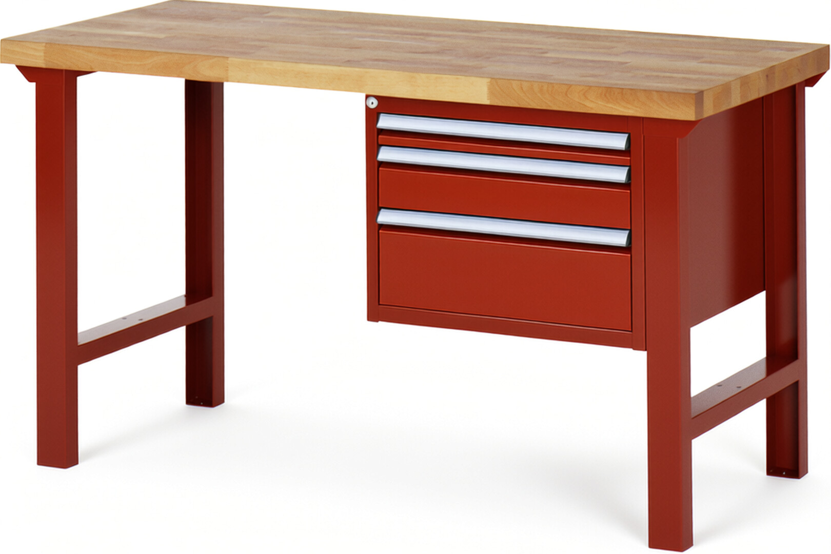 Werkbank Modell 7126 rot, BxTxH 1500x700x840 mm,  Buche-Massiv Arbeitsplatte 40 mm,  3 Schubladen mit  Vollauszug 100 % und  SoftClosing
