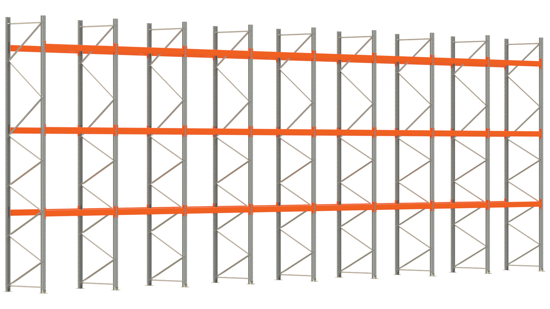 Palettenregal ARTUS - Breite 1596,5 cm - Höhe 550 cm - Tiefe 110 cm - Fachlast 3000 kg - 64 Palettenstellplätze
