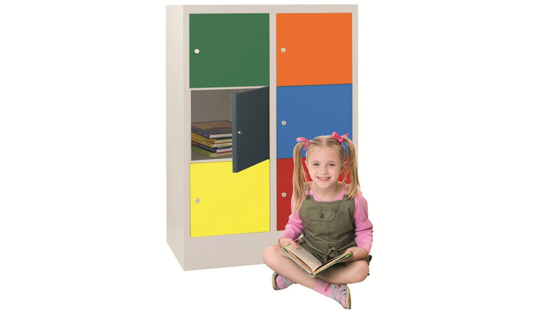 Schulschrank, Kita-Schrank, Breite 60 cm, Höhe 118,7 cm, Tiefe 50 cm, 6 Fächer