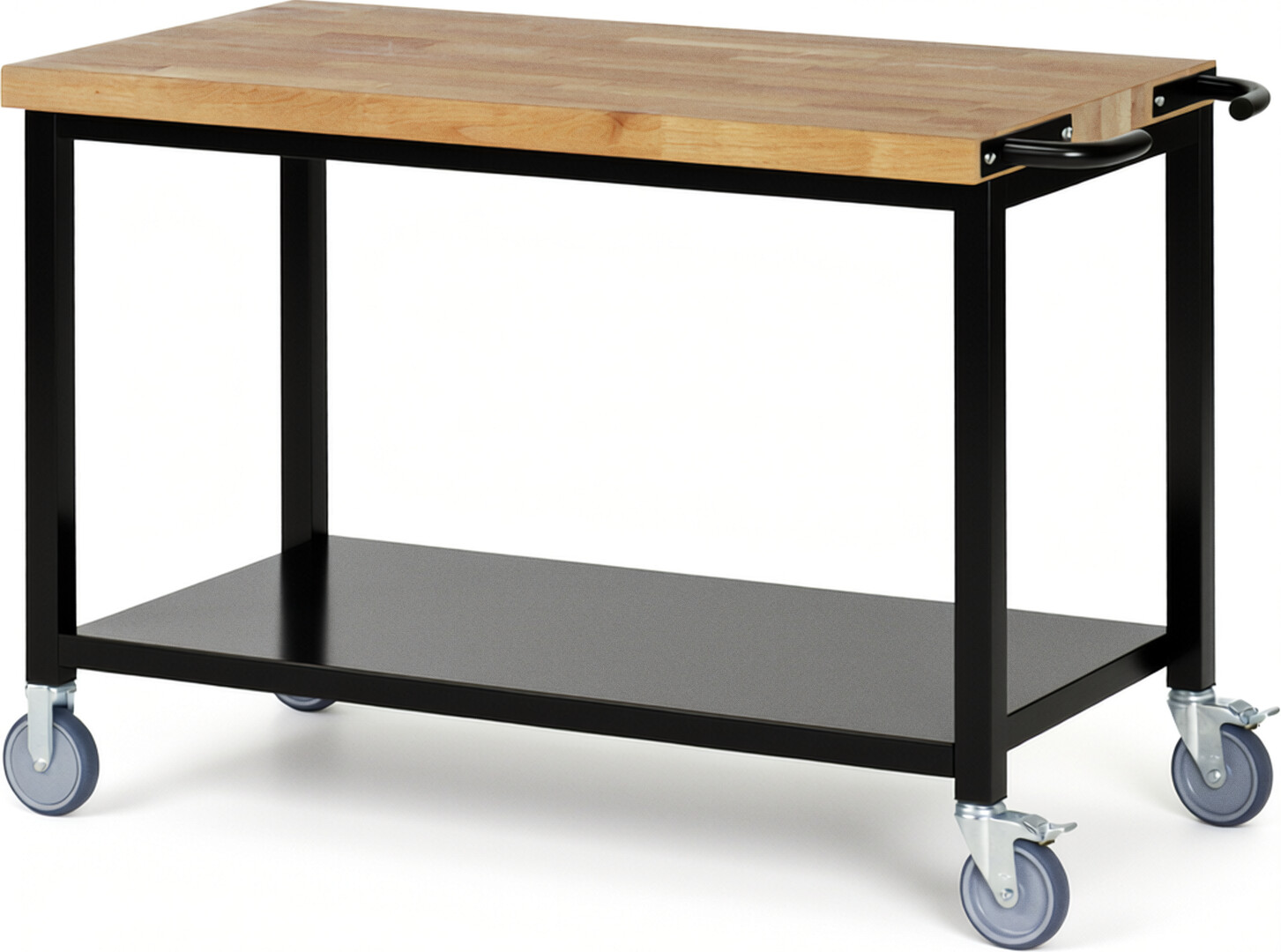 Fahrbare Werkbank - Modell 8000 BASIC schwarz, BxTxH 1250x700x880 mm,  Buche-Massiv Arbeitsplatte 40 mm