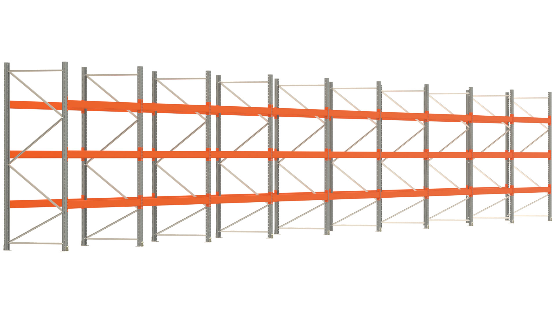 Palettenregal ARTUS - Breite 2515 cm - Höhe 300 cm - Tiefe 110 cm - Fachlast 3000 kg - 108 Palettenstellplätze