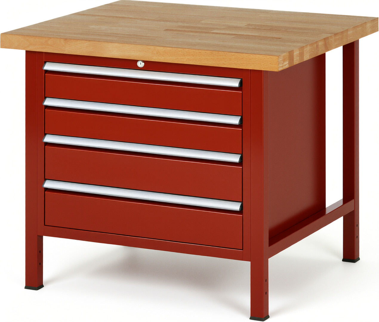 Werkbank Modell 8262 rot, BxTxH 1000x900x840 mm,  Buche-Massiv Arbeitsplatte 40 mm,  4 Schubladen mit  Vollauszug 100 % und  SoftClosing