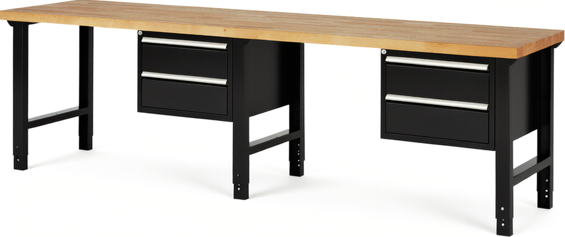 RAU Werkbank schwarz - Breite 300 cm - Tiefe 70 cm - Höhe 114 cm - Buche-Massiv Arbeitsplatte 40 mm