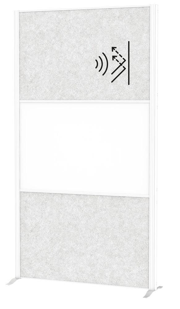 Akustik-Stellwand, BxTxH 1000x44x1800 mm, 2x Textil,hellgrau, 1x Whiteboard