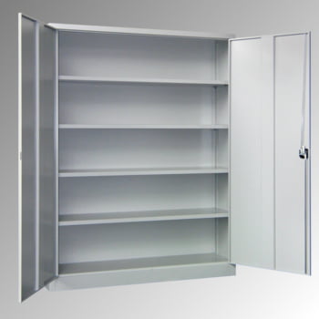 Flügeltürenschrank - Vollblechtüren - 1.950x1.500x400 mm (HxBxT) - 4 Einlegeböden verzinkt - Zylinderschloss - lichtgrau