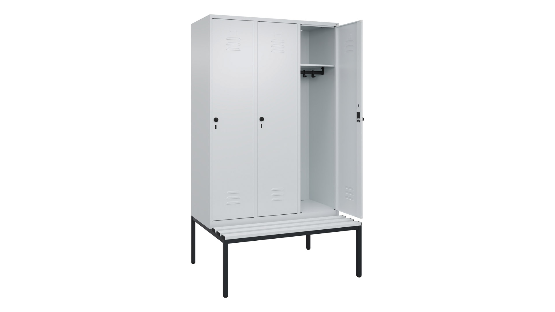 Spind - Garderobenschrank, Breite 120 cm, Höhe 212 cm, Tiefe 50 cm, 3 Abteile
