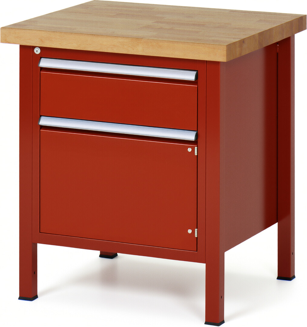 Werkbank Modell 8152 rot, BxTxH 750x700x840 mm,  Buche-Massiv Arbeitsplatte 40 mm,  1 Schublade mit  Auszug 90 %