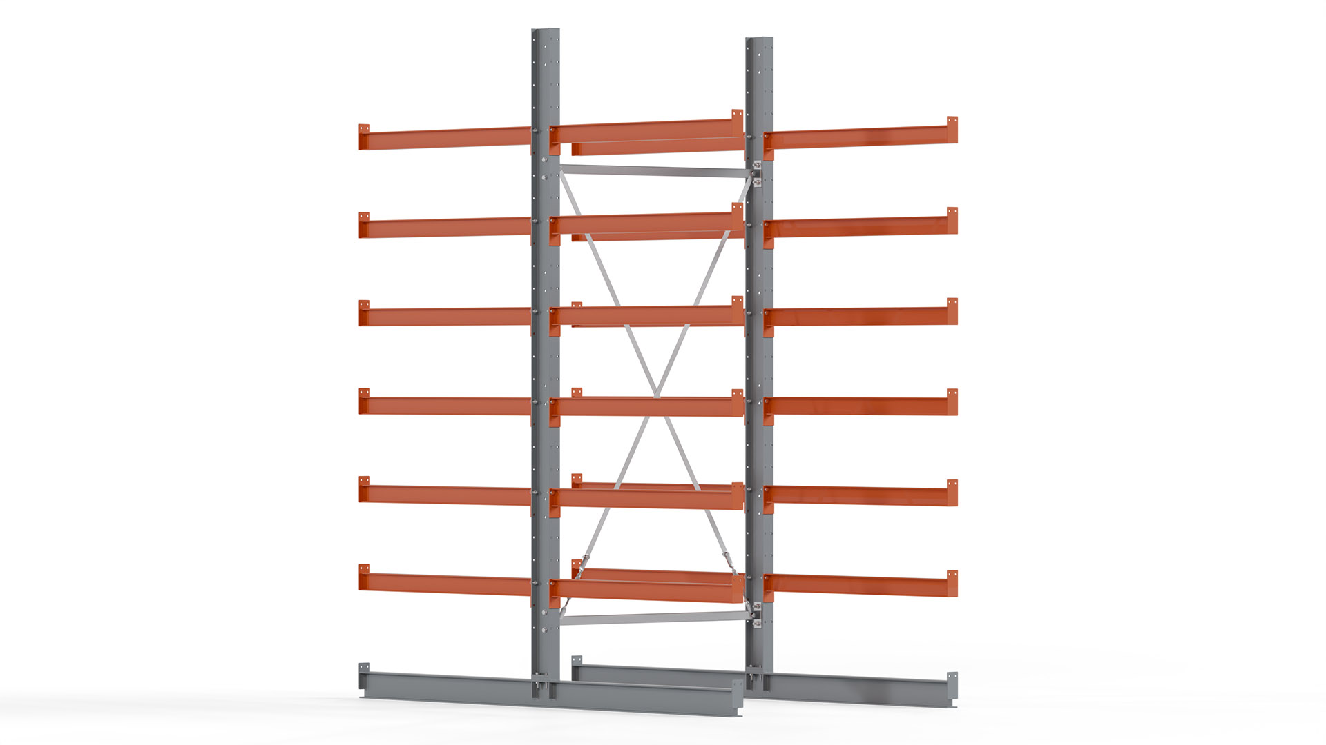 Kragarmregal KARL basic - lackiert - Breite: 128 cm - Höhe: 300 cm - Tiefe: 120 cm - Traglast je Kragarm: 370 kg - beidseitig