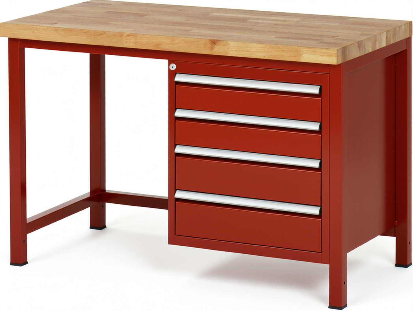 RAU Werkbank rot - Breite 125 cm - Tiefe 70 cm - Höhe 104 cm - Buche-Massiv Arbeitsplatte 40 mm