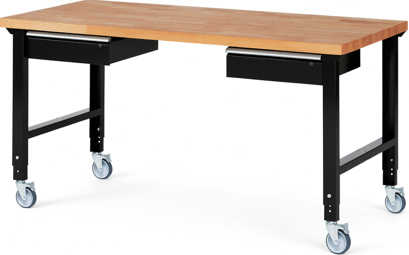 RAU Werkbank schwarz - Breite 200 cm - Tiefe 90 cm - Höhe 100 cm - Buche-Massiv Arbeitsplatte 40 mm