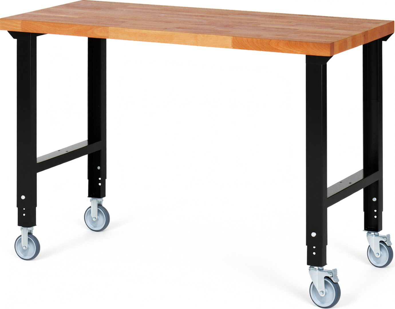 Fahrbare Werkbank Modell 7000 schwarz, BxTxH 1500x700x950-1000 mm,  Buche-Massiv Arbeitsplatte 40 mm