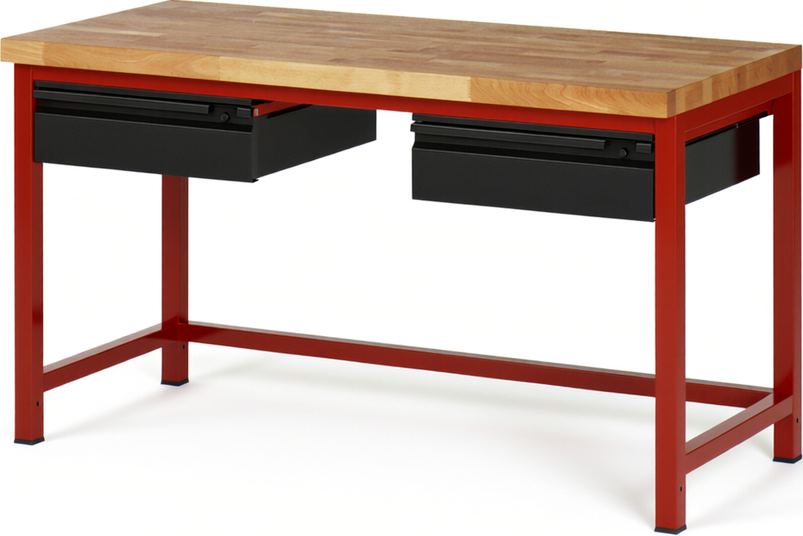 Werkbank - Modell 8002 BASIC rot - schwarz, BxTxH 1500x700x840 mm,  Buche-Massiv Arbeitsplatte 40 mm,  2 Schubladen mit  Auszug 90 %