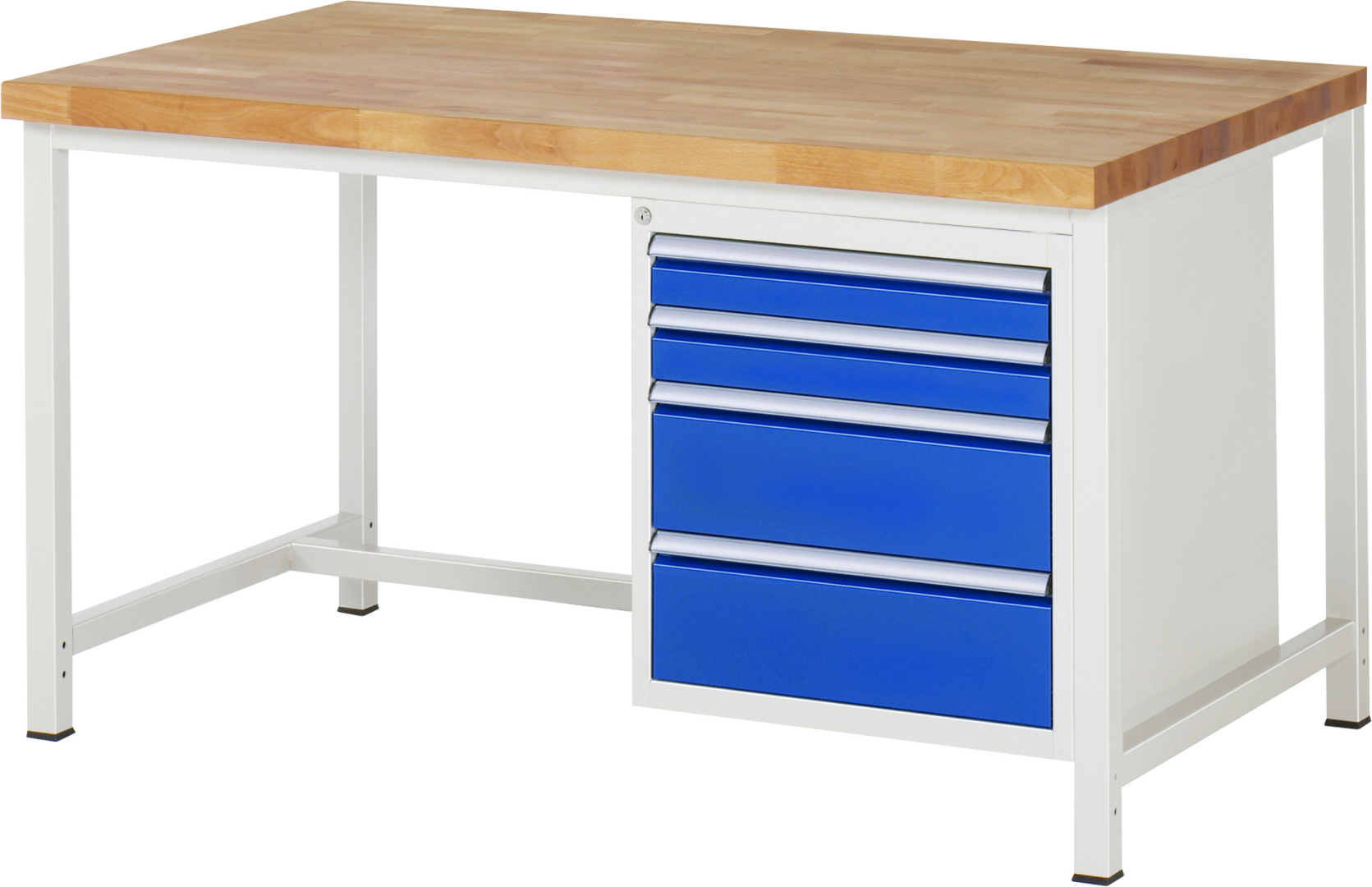 Werkbank Modell 8161,  BxTxH 1500x900x840 mm,  Buche-Massiv Arbeitsplatte 40 mm,  4 Schubladen mit  Auszug 90 %