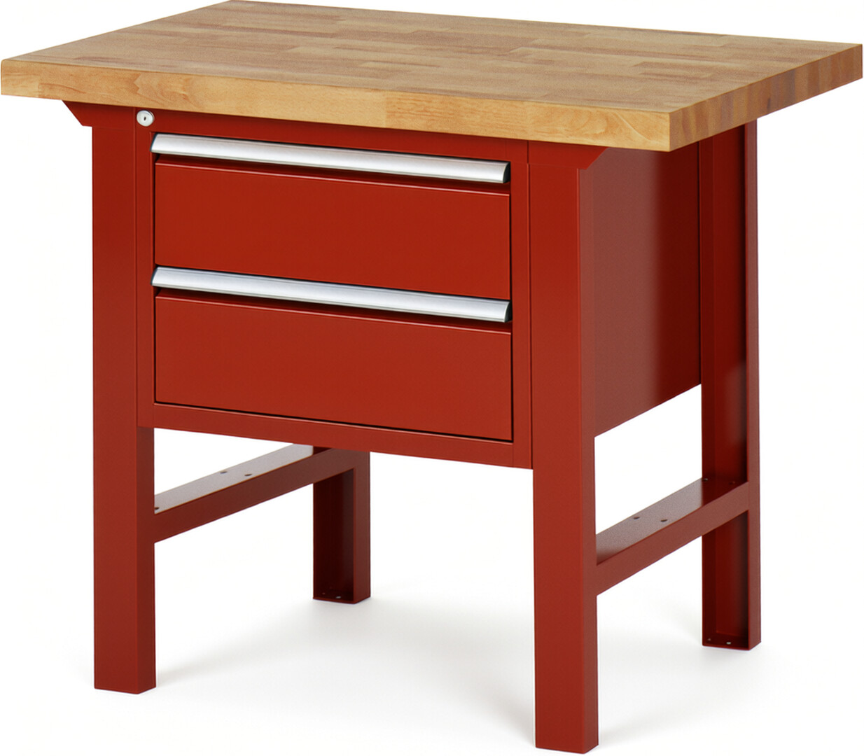 RAU Werkbank rot - Breite 100 cm - Tiefe 70 cm - Höhe 84 cm - Buche-Massiv Arbeitsplatte 40 mm