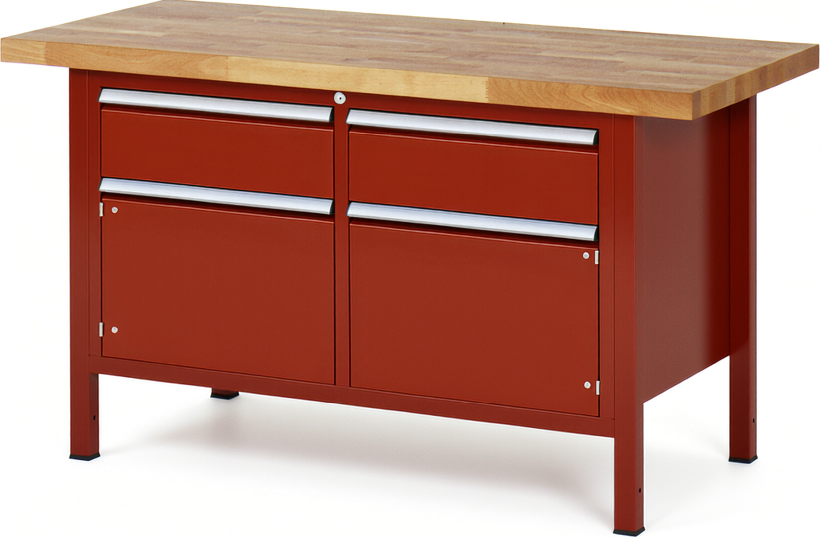 Werkbank Modell 8466 rot, BxTxH 1500x700x840-1040 mm,  Buche-Massiv Arbeitsplatte 40 mm,  2 Schubladen mit  Vollauszug 100 % und  SoftClosing