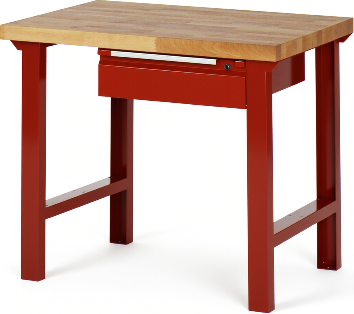 Werkbank rot, BxTxH 1000x700x840 mm, Platte Buche 40 mm, 1 Hängeschublade 150 mm, RAL 3000/3000