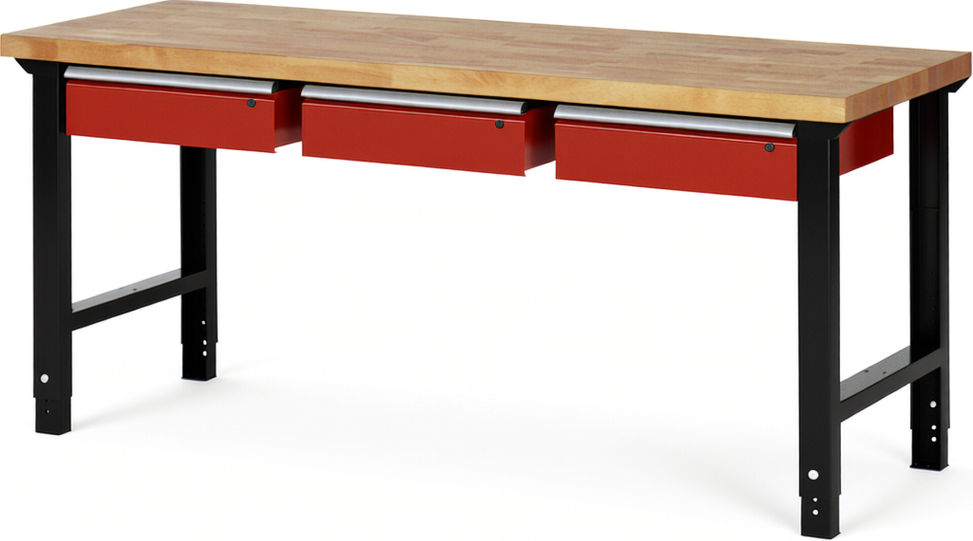 RAU Werkbank schwarz - rot - Breite 200 cm - Tiefe 70 cm - Höhe 114 cm - Buche-Massiv Arbeitsplatte 40 mm