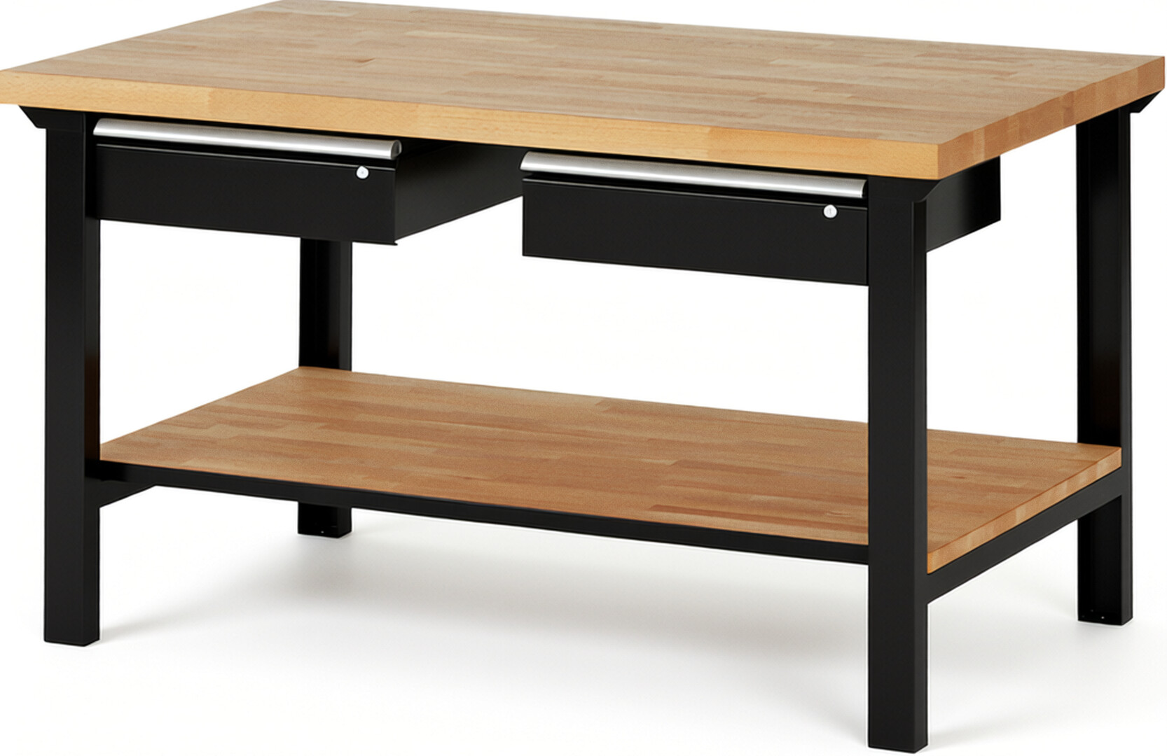 RAU Werkbank schwarz - Breite 150 cm - Tiefe 90 cm - Höhe 84 cm - Buche-Massiv Arbeitsplatte 40 mm