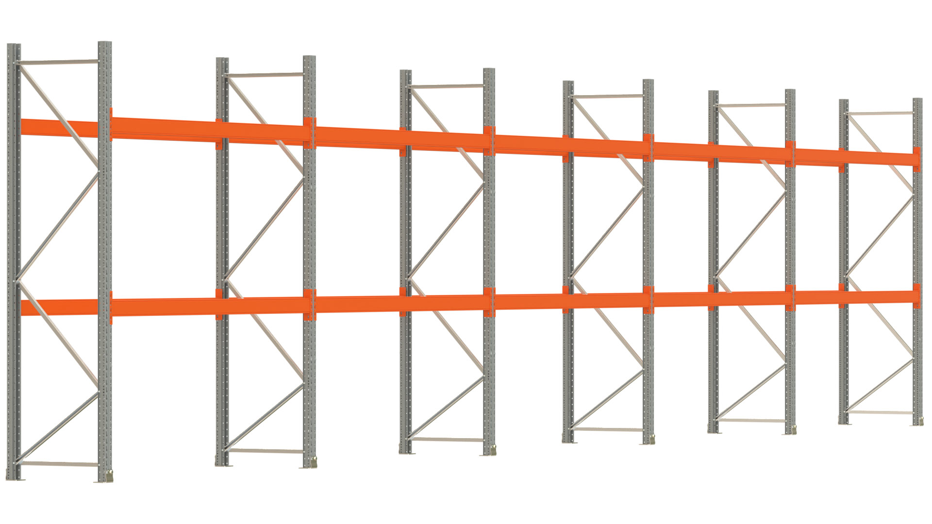 Palettenregal ARTUS - Breite 1401 cm - Höhe 300 cm - Tiefe 80 cm - 2 Träger-Ebenen - max. Fachlast 2100 kg - 30 Palettenstellplätze