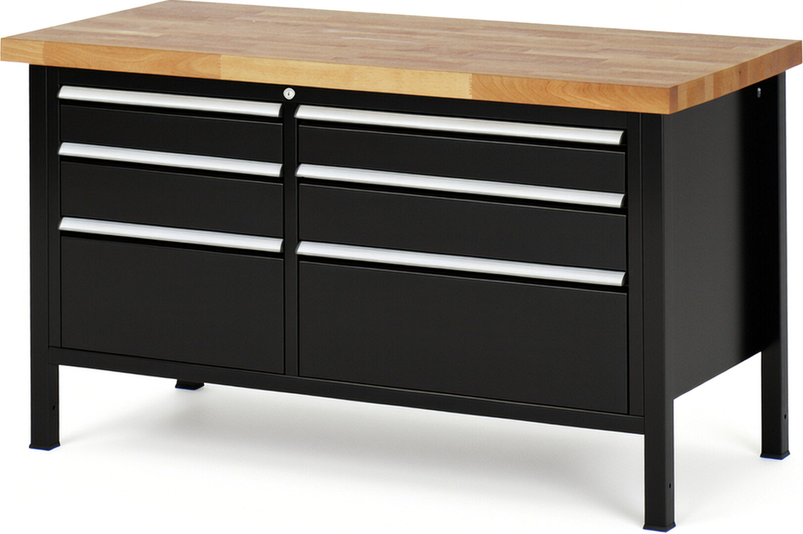 RAU Werkbank schwarz - Breite 150 cm - Tiefe 70 cm - Höhe 84 cm - Buche-Massiv Arbeitsplatte 40 mm