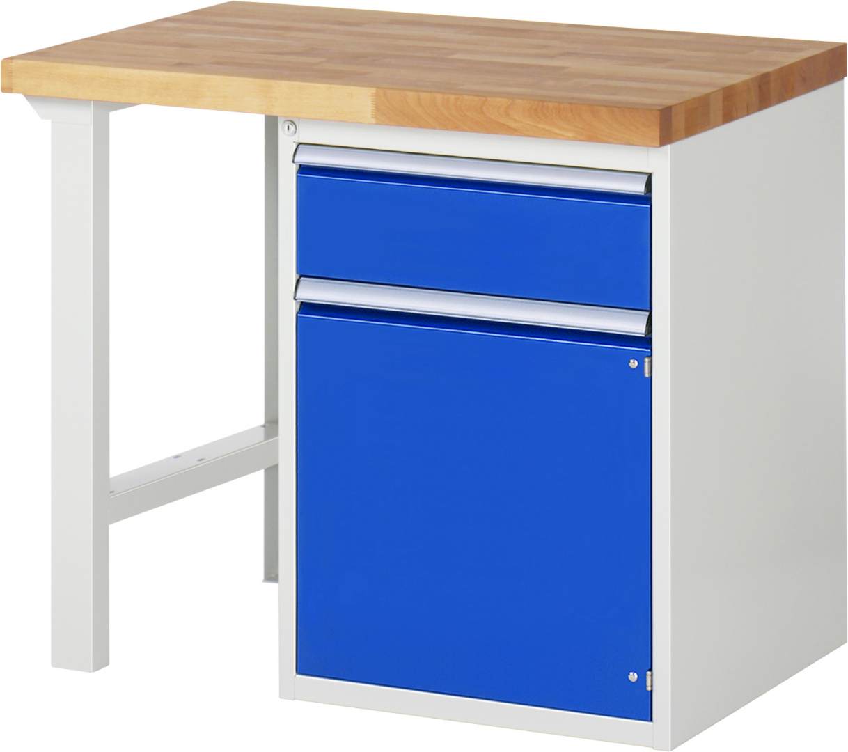 Werkbank Modell 7502 rot - schwarz, BxTxH 1000x700x840 mm,  Buche-Massiv Arbeitsplatte 40 mm,  1 Schublade mit  Vollauszug 100 % und  SoftClosing