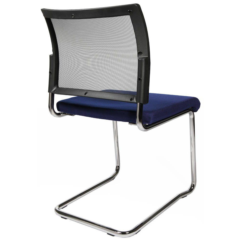 Schwingstuhl, Freischwinger, Sitz-BxTxH 480x450x450 mm, Gesamthöhe 850 mm, Gestell verchromt, Netzrücken schwarz, Sitzpolster schwarz/royalblau, VE 2 Stück