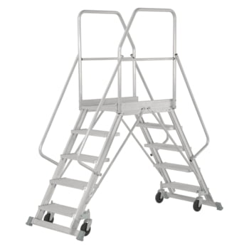 Podestleiter, Fahrbare Podesttreppe - beidseitig begehbar - Stufenzahl 2x7 - Höhe 2.700 mm - Hymer