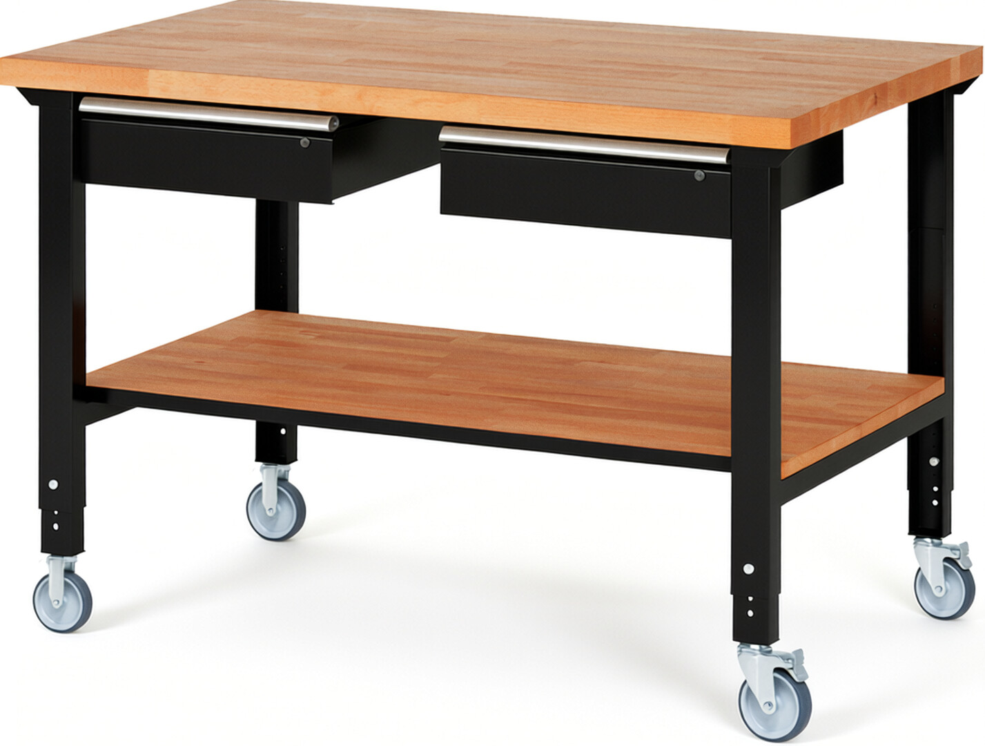 RAU Werkbank schwarz - Breite 150 cm - Tiefe 90 cm - Höhe 100 cm - Buche-Massiv Arbeitsplatte 40 mm