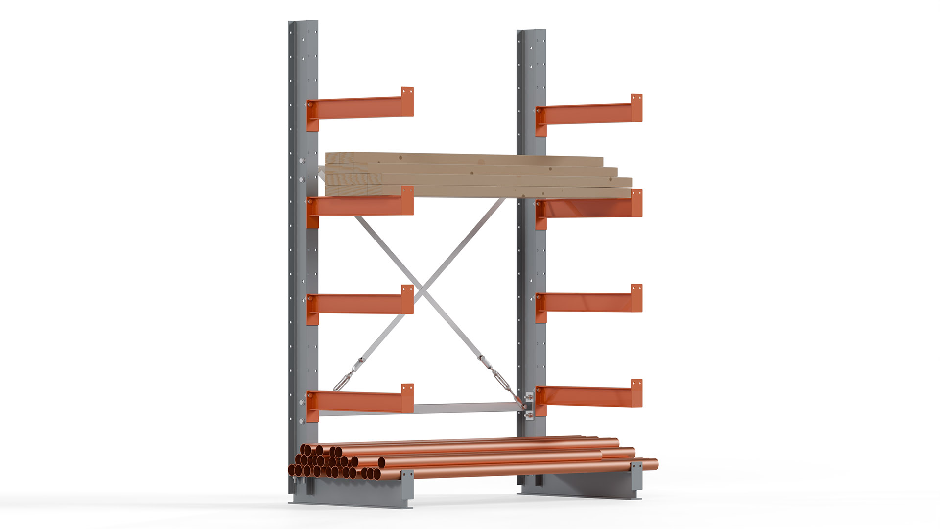 Kragarmregal KARL basic - lackiert - Breite: 128 cm - Höhe: 200 cm - Tiefe: 60 cm - Traglast je Kragarm: 730 kg - einseitig