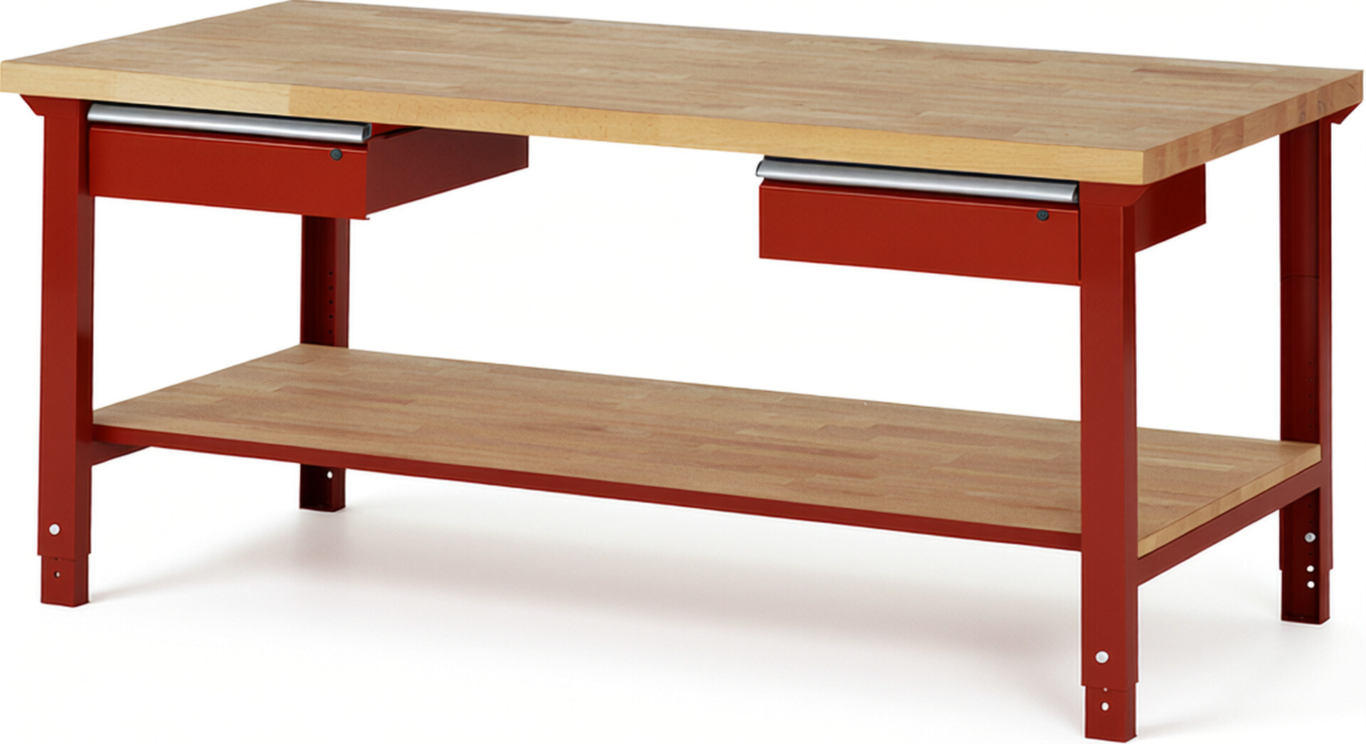 RAU Werkbank rot - Breite 200 cm - Tiefe 90 cm - Höhe 114 cm - Buche-Massiv Arbeitsplatte 40 mm
