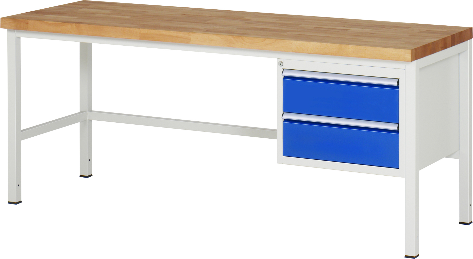 Werkbank Modell 8125 schwarz, BxTxH 2000x700x840-1040 mm,  Buche-Massiv Arbeitsplatte 40 mm,  2 Schubladen mit  Auszug 90 %