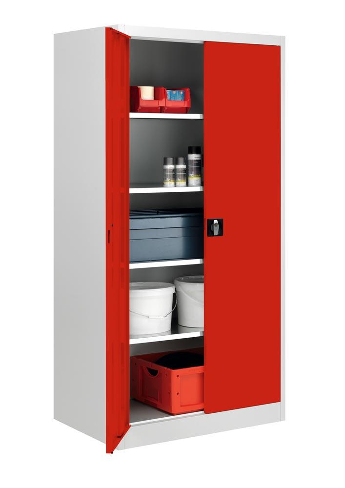 Flügeltürenschrank, 4 verzinkte Fachböden,  Fachböden,BxTxH 950x600x1950 mm, RAL7035/3000