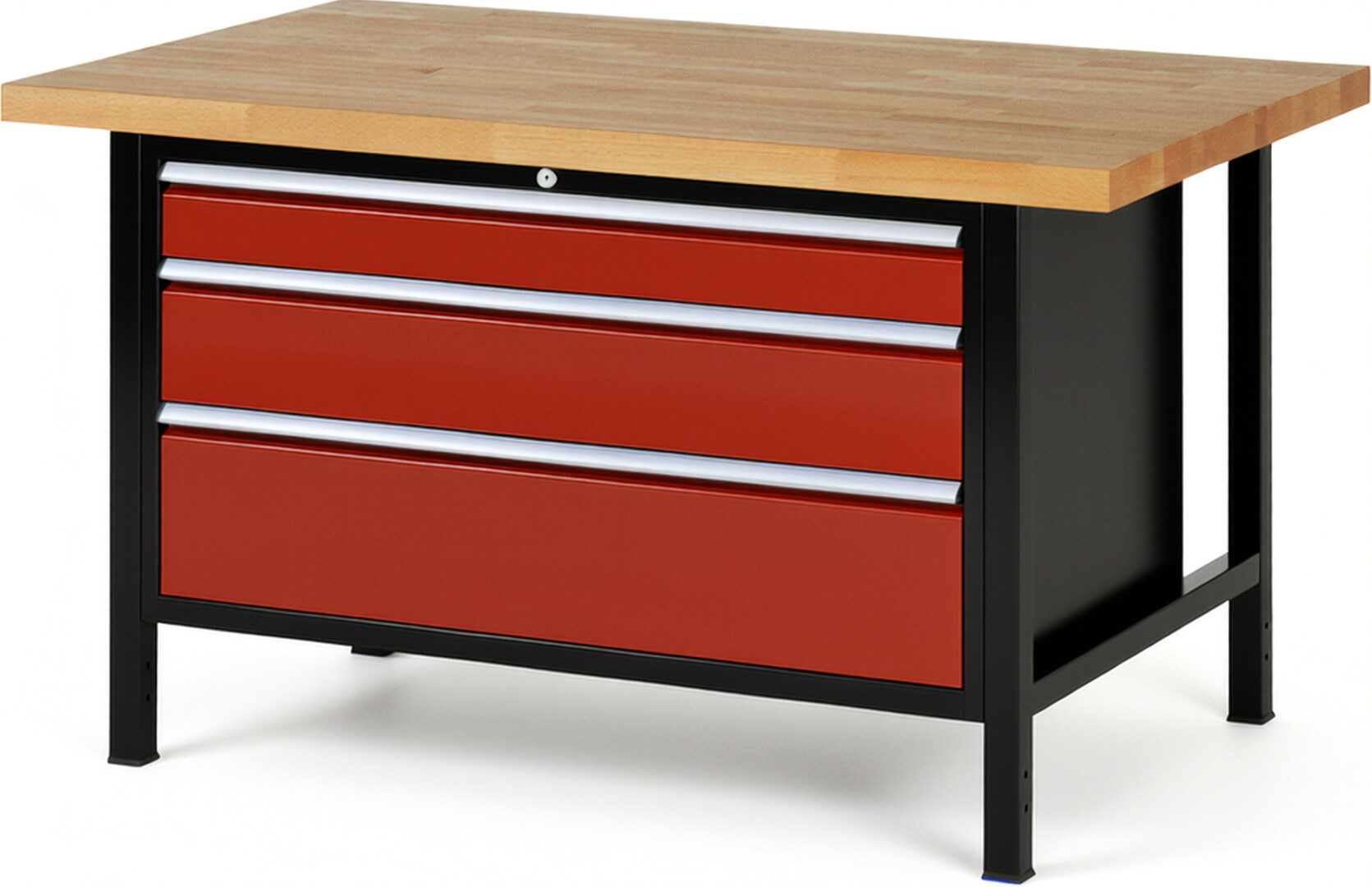 RAU Werkbank schwarz - rot - Breite 150 cm - Tiefe 90 cm - Höhe 84 cm - Buche-Massiv Arbeitsplatte 40 mm