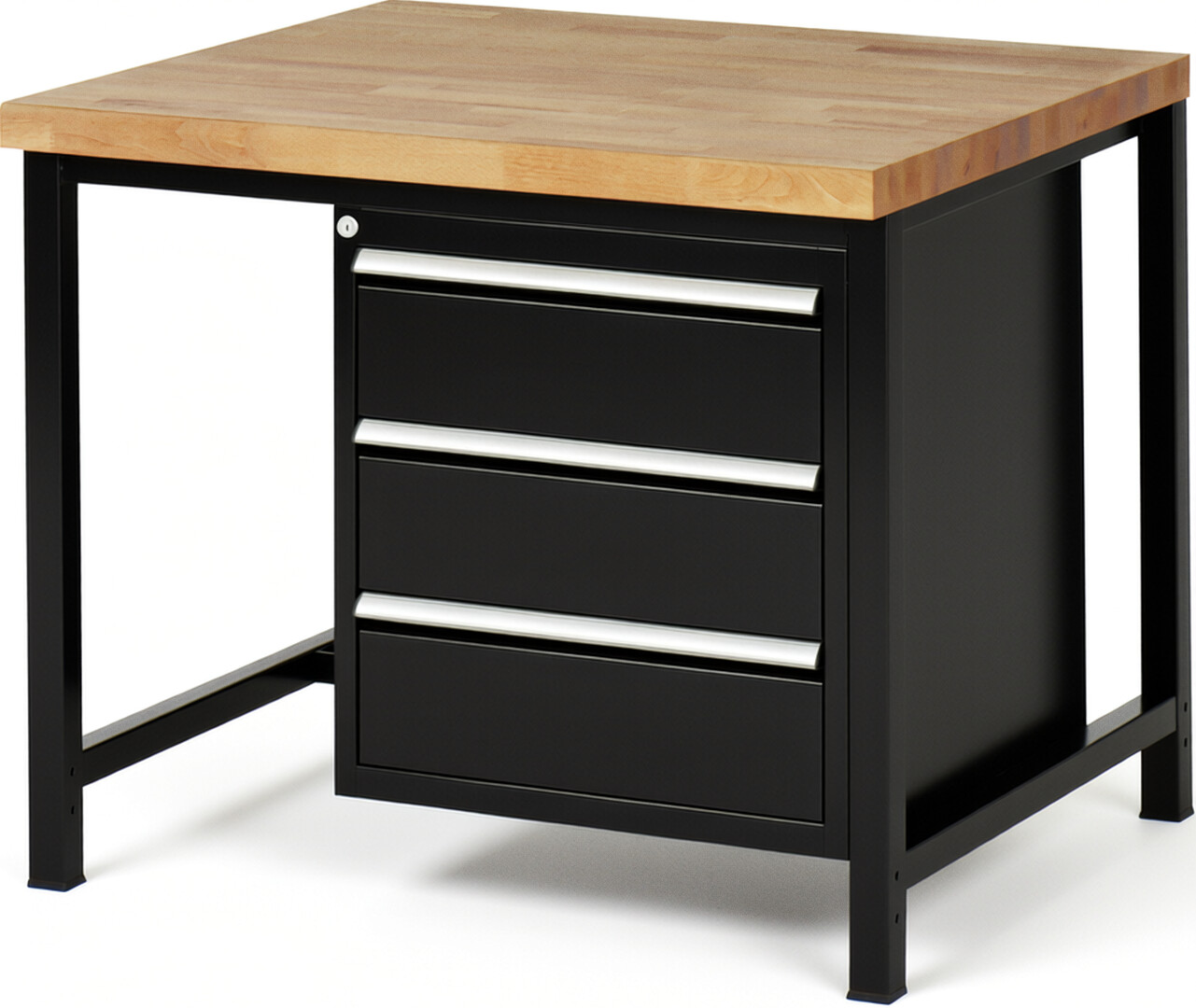 RAU Werkbank schwarz - Breite 100 cm - Tiefe 90 cm - Höhe 104 cm - Buche-Massiv Arbeitsplatte 40 mm