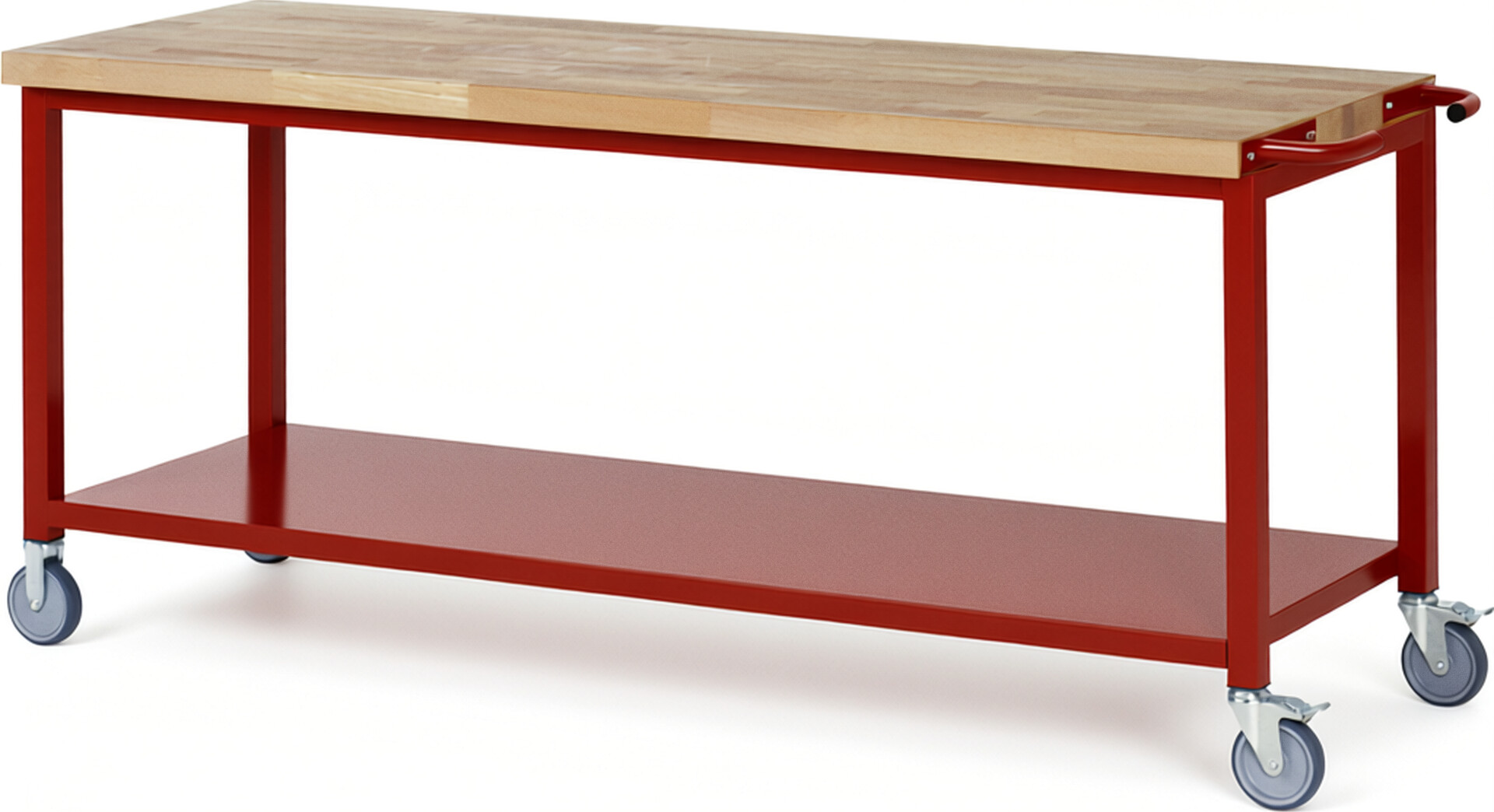 Fahrbare Werkbank - Modell 8000 BASIC rot, BxTxH 2000x700x880 mm,  Buche-Massiv Arbeitsplatte 40 mm